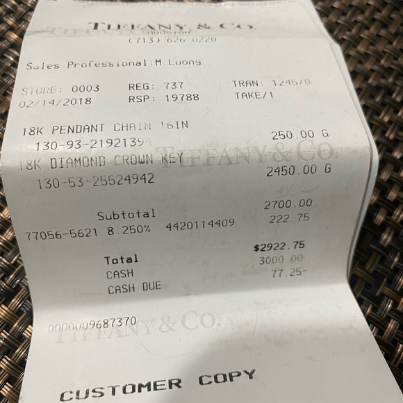 Beautiful 18K Gold Diamond Tiffany Key Tiffany & Co no chain Crown Key Only - Picture 3 of 3